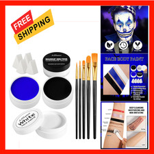 Face Paint Kit Black White Blue Oil-Based Grease Makeup 3x50g with Remover Balm