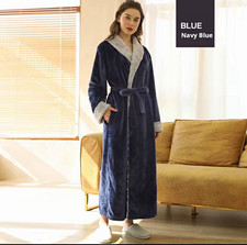 Men's Women's Plush Fleece Bathrobe Thick Warm Winter Long Robe Sherpa Collar Co