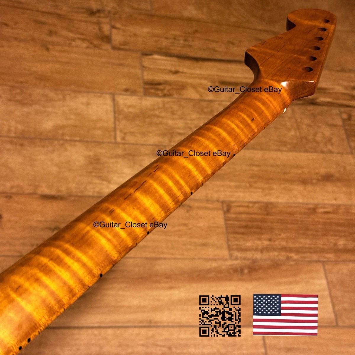 V-Shaped Roasted Flame Maple Strat Guitar Neck Satin Fits Fender