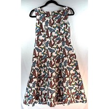 Talbots Butterfly Print Sleeveless Fit and Flare Dress White Multi Pockets Sz 2