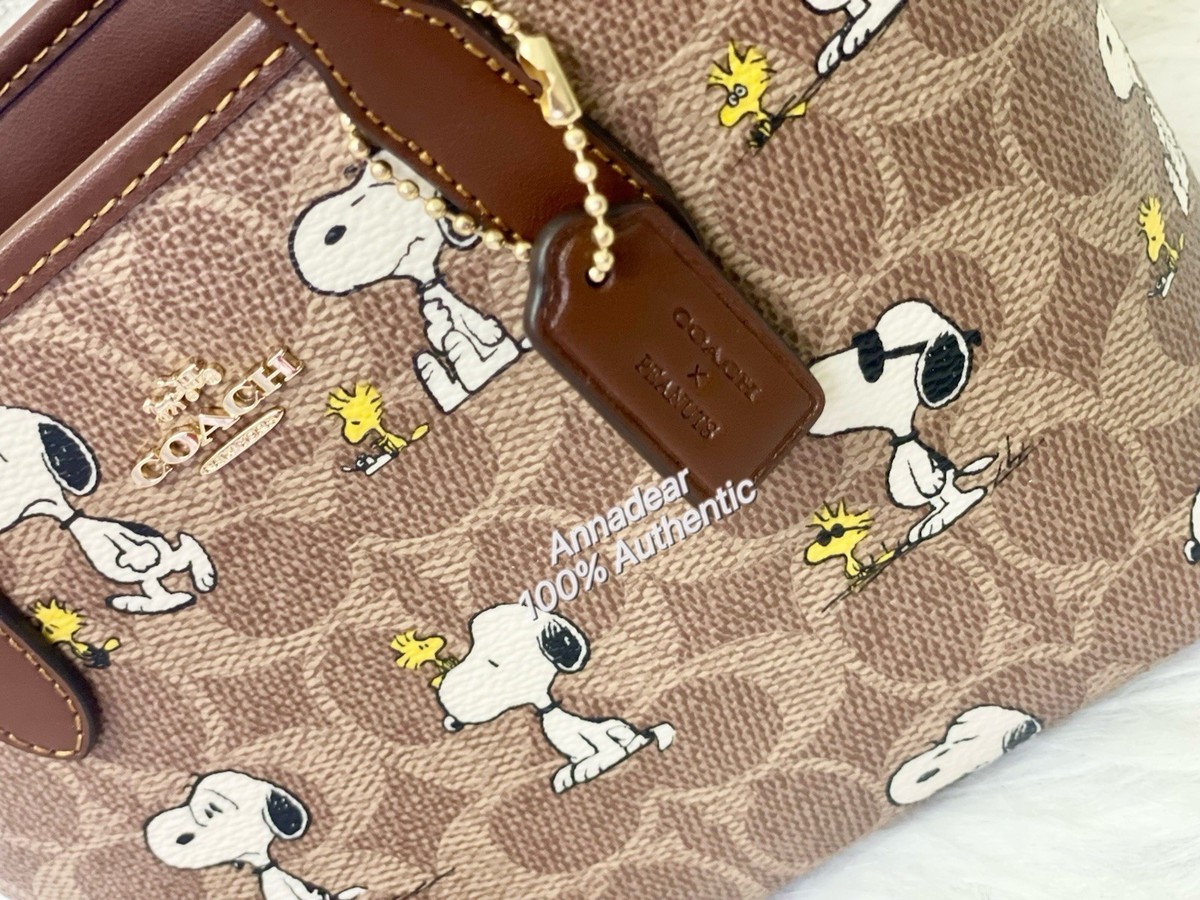 Coach X Peanuts City Mini Tote Bag In Signature Canvas With Snoopy