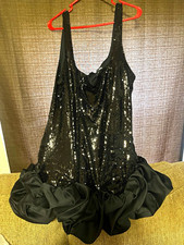 Women s Black Sequin Dance Costume Dress, Ruffled Hem Skirt, Polyester