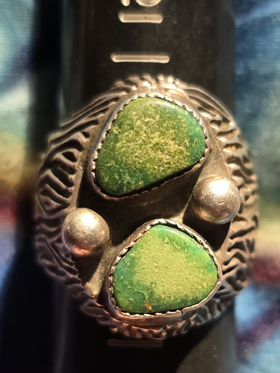 Unsigned Ring Green Turquoise Sterling Silver Nav… - image 6