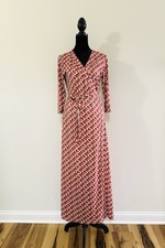 Women’s Wrap Maxi Dress Red White Geometric Size M (US 6)