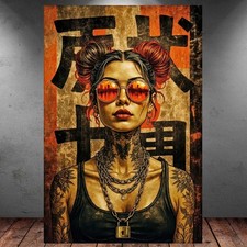 LEINWAND BILD ER XXL ABSTRAKT POP ART GESICHT FRAU TATTOO JAPAN WAND POSTER 1892