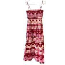 NEW Madewell Sleeveless Smocked Midi Dress Large Pink Red Theo Geodaisy Batik