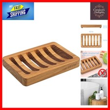 Elegant Teak Wood Slotted Self-Draining Soap Dish Holder for Shower & Sink