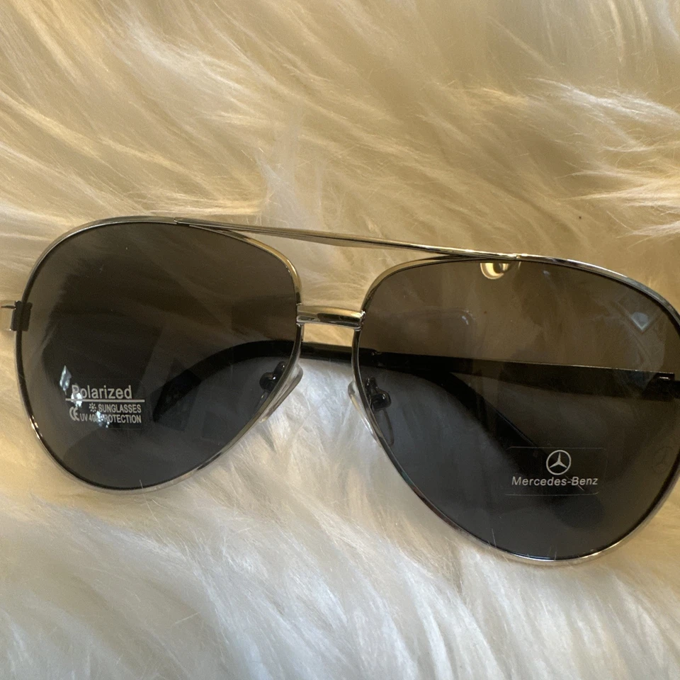 Mercedes-Benz MB737 Mens Silver Frame Blue Lens Aviator Sunglasses - Image 2 of 4