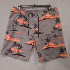 Hurley Phantom Board Shorts Palm Tree Island Sunset Print Drawstring Men's 38