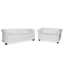 Sofa White Faux leather 2-seater and 3-seater Chesterfield Sofa