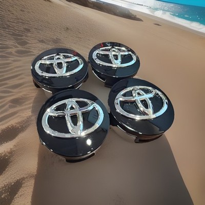 4x TOYOTA WHEEL RIMS CENTER HUB CAP CAPS BLACK BASE CHROME LOGO 62MM CAMRY +MOR