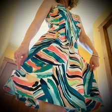 NWT Vince Camuto Vibrant Print Short Flare Dress Sz 4 Pockets & Pleats VC1M2881