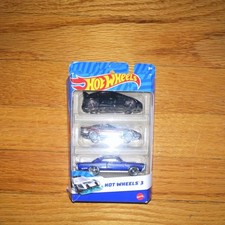 Hot Wheels 3 Series 3-Pack Diecast Cars 1:64 Black Silver Blue Unopened