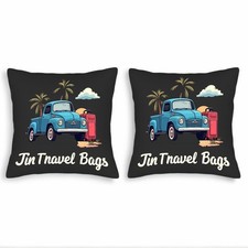 Set of 2 Throw Pillow Covers 18x18in - Vintage Blue Truck with Red Accents