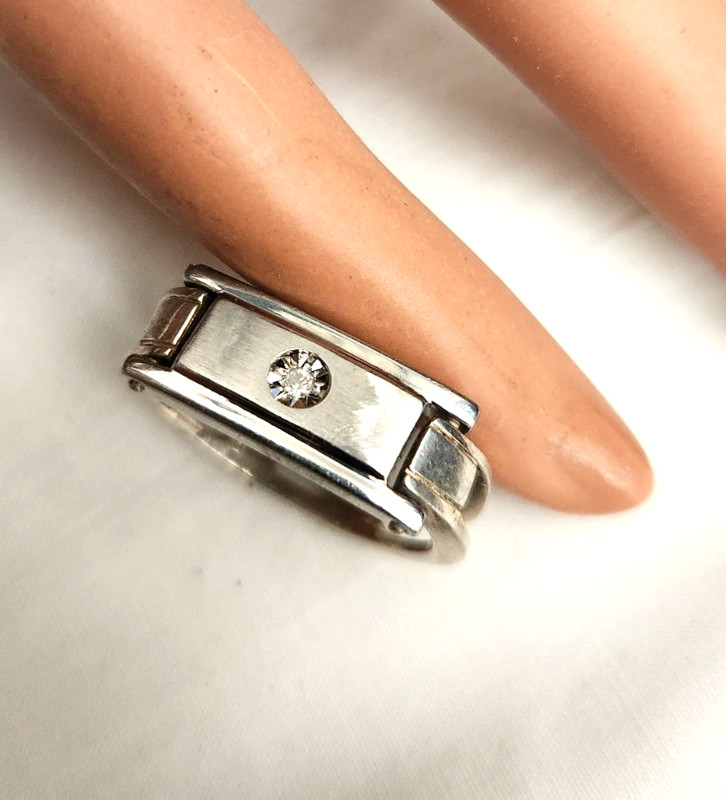 STAINLESS & 10KT WHITE GOLD RING W, DIAMOND CENTER SIZE 8