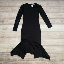 Alice + Olivia Kaine Mesh Insert Asymmetrical Hem Midi Dress Black Size 0