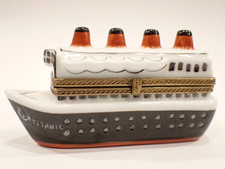 HTF Limoges France Peint Main Rose Art Trinket Box Ltd Ed 308/2000 Titanic Ship