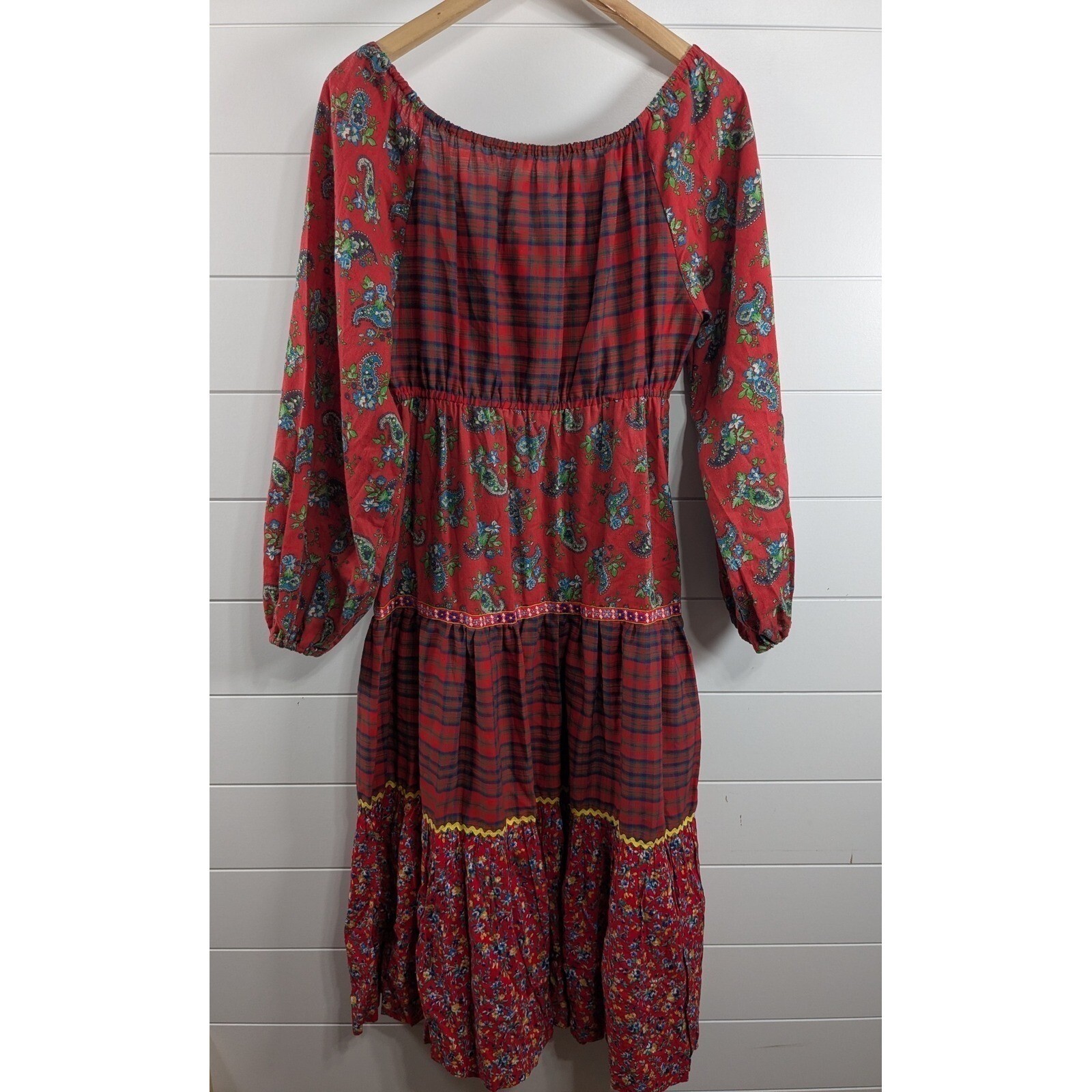 Young Edwardian by Arpeja Womens 1970s Tiered Tassel Midi Peasant Dress 11 Red