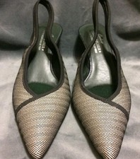 Donald J Pliner Couture Women Herringbone Metalli Leather Slingback Kitten Heels