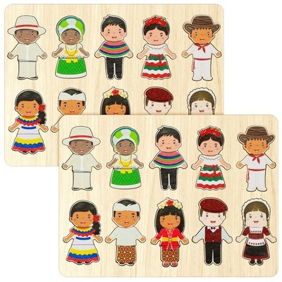 2 Set Wooden Puzzle for Toddlers 1-3 Children of The World Racial Cognition D...