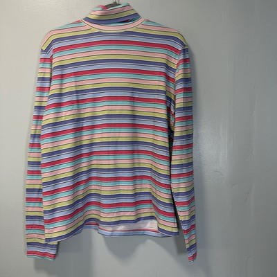 White Stag Womens XL Pastel Striped Turtleneck Top Long Sleeve 100% Cotton