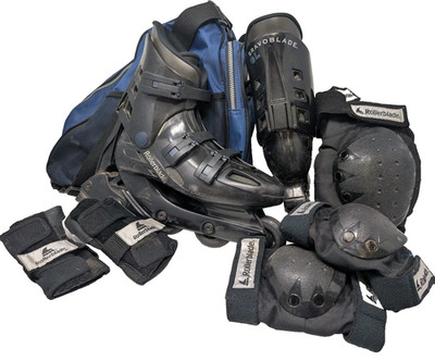 Rollerblade Lot Bravo Blade GL BLACK ABT Inline Skates Sz 26.5 W/Pads & Bag READ