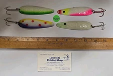 LOT OF 4 UNBRANDED 3.75" WALLEYE SPOONS FISHING TROLLING LURES EXTENDED GLOW