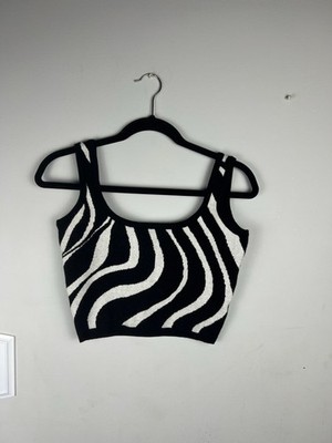 Bailey Rose Zebra Print Knit Crop Tank Y2K Black White Medium