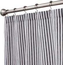 Black and White Ticking Stripe Woven Cotton Shower Curtain 72 Inches W X 72 Inch