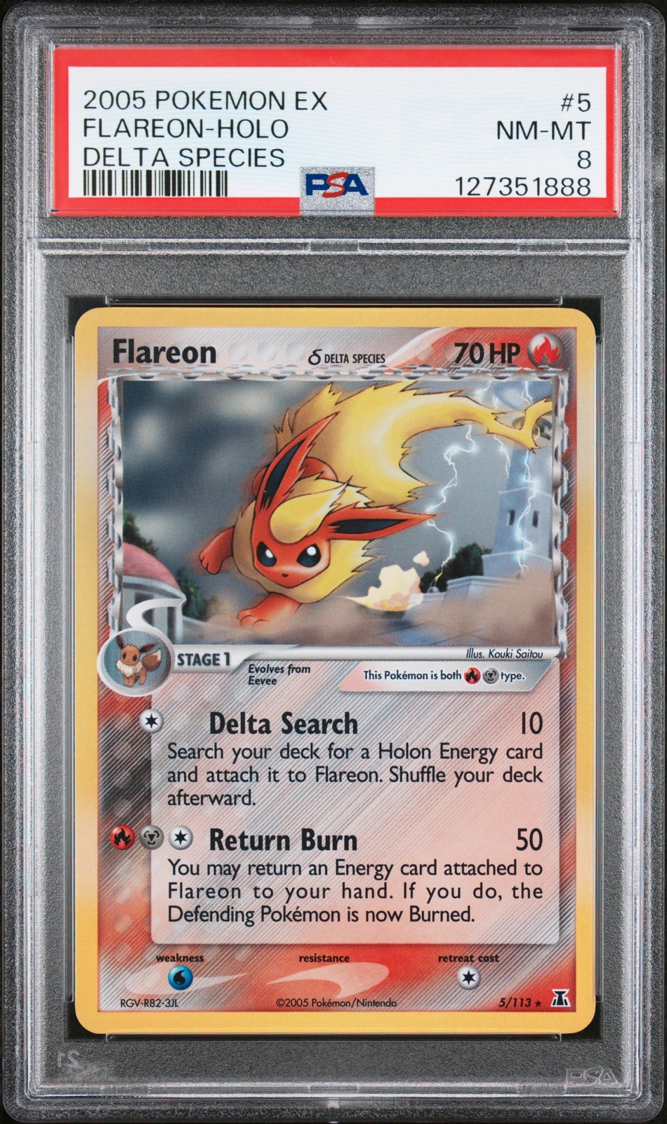 2005 POKEMON EX DELTA SPECIES #5 FLAREON-HOLO PSA 8