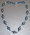 Beautiful Dark Blue Green Pearlized Clear Crystal Bead Necklace Costume Jewelry