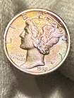 1925-s Mercury Dime.  100% Fully Separated Horizontal Band's.  BU.  Toned