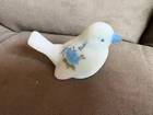 Vintage Fenton Blue Satin Art Glass Songbird Figurine Hand Painted Artist Signed
