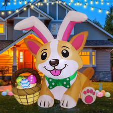 4.5 FT Easter Inflatables Dog Outdoor Decorations Blow up Yard Cute Puppy in Bun