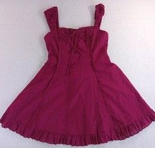 Wild Fable Women's XS Magenta Eyelet Smocked Ruffle Mini Dress Sleeveless Pink