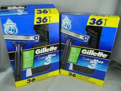 2 Boxes of 36 CT Gillette Custom Plus3 Disposable Razors  Men's Shaving Razors