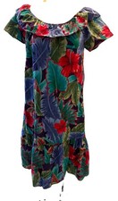 Vintage Hilo Hattie Hawaiian Muumuu Dress S Cotton Tropical Floral Ruffle Aloha