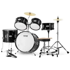 Kids Drum Set 5-Piece 16 in Beginner Children Drum Set with Throne Black