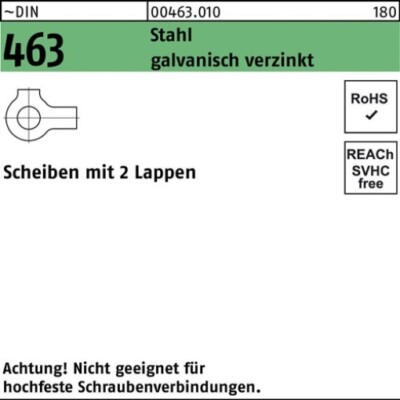 100er PACK(Stk)  000463001009105000 Scheibe DIN 463 m.2 Lappen 10,5 Stahl galvan