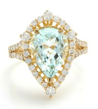 4.32 Carat Natural Blue Aquamarine and Diamonds in 14K Solid Yellow Gold Ring