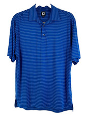 Footjoy Mens L Blue White Stripe Short Sleeve Polo Golf Shirt