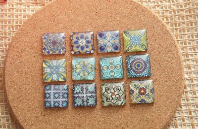 12 verschiedene Cabochons 10x10|20x20|25x25 mm quadratisch Mandala Muster Fliese