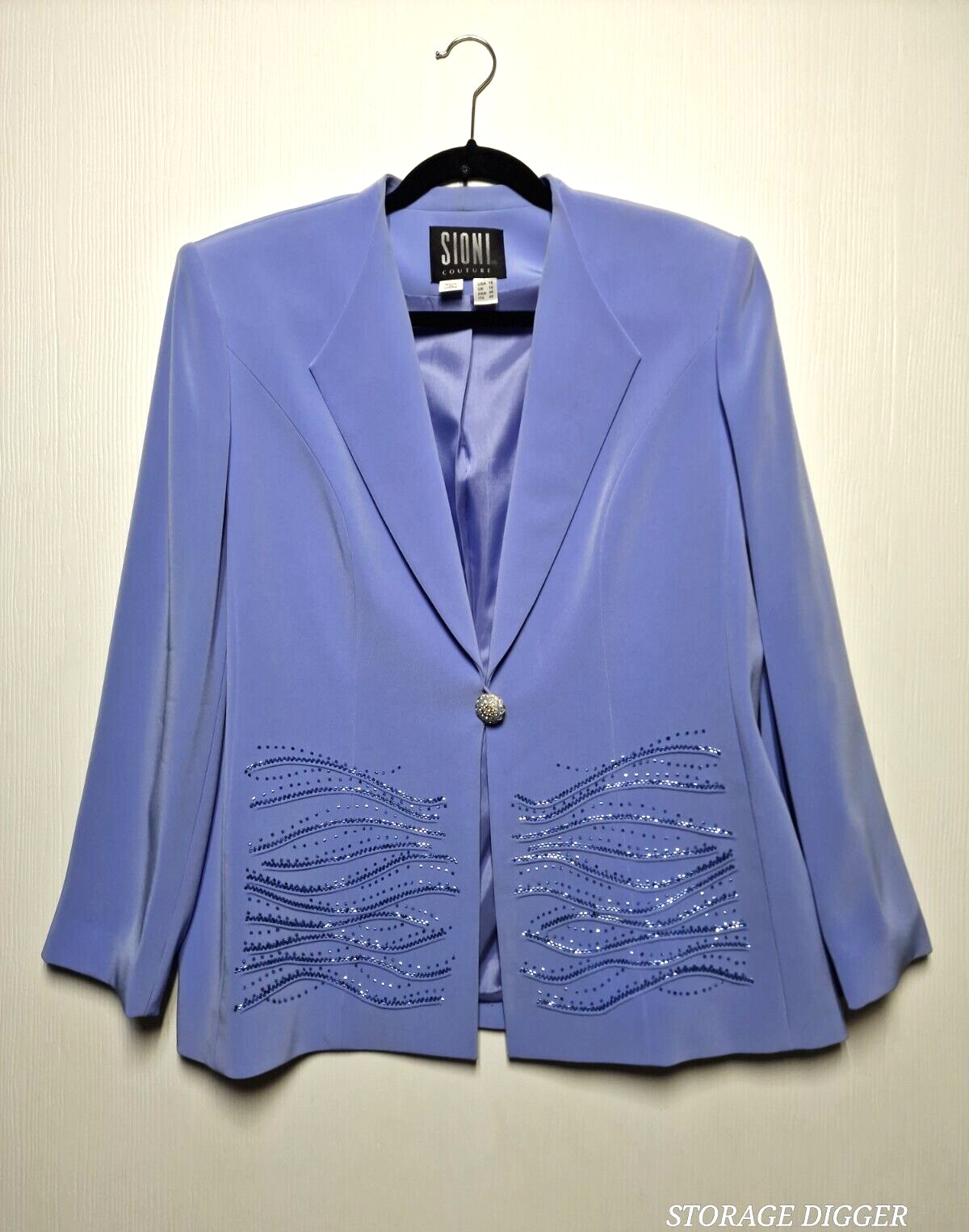 Vintage Sioni Couture Blazer Jacket Women's 16 Purple Lined Embellished Detail