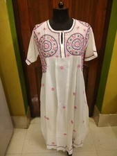 ETHNIC HANDMADE 2XL 46" LONG MAXI SHIRT CHIKAN EMBROIDERY KURTI 100 COTTON TOP