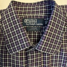 Polo Ralph Lauren Shirt Mens L 16.5 Black Purple Plaid Curham Classic Fit Button