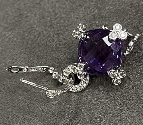 14kt White Gold Amethyst With Diamond Dangle Earrings - Picture 3 of 9