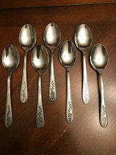 Rogers Stainless Floral Mist Flatware Set of 7 Place/Oval Soup Spoons