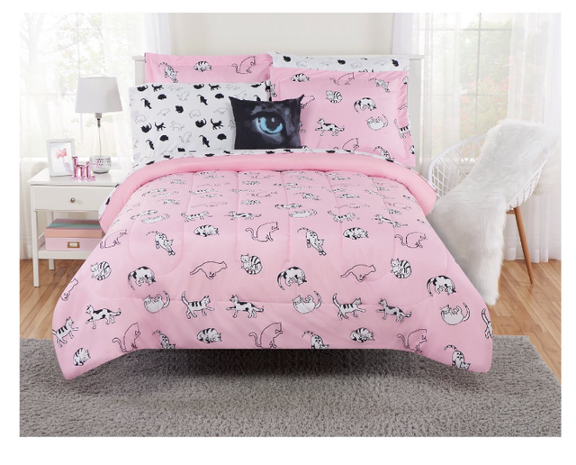 New 8 Piece Pink Cat Lover's Full Size Comforter Set Girl's Bedding Kid's Sheets eBay