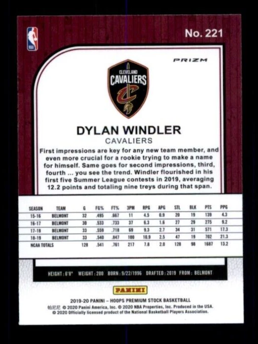 2019-20 Hoops Premium Stock Prizms Purple Disco #221 Dylan Windler RC - Image 2 of 2