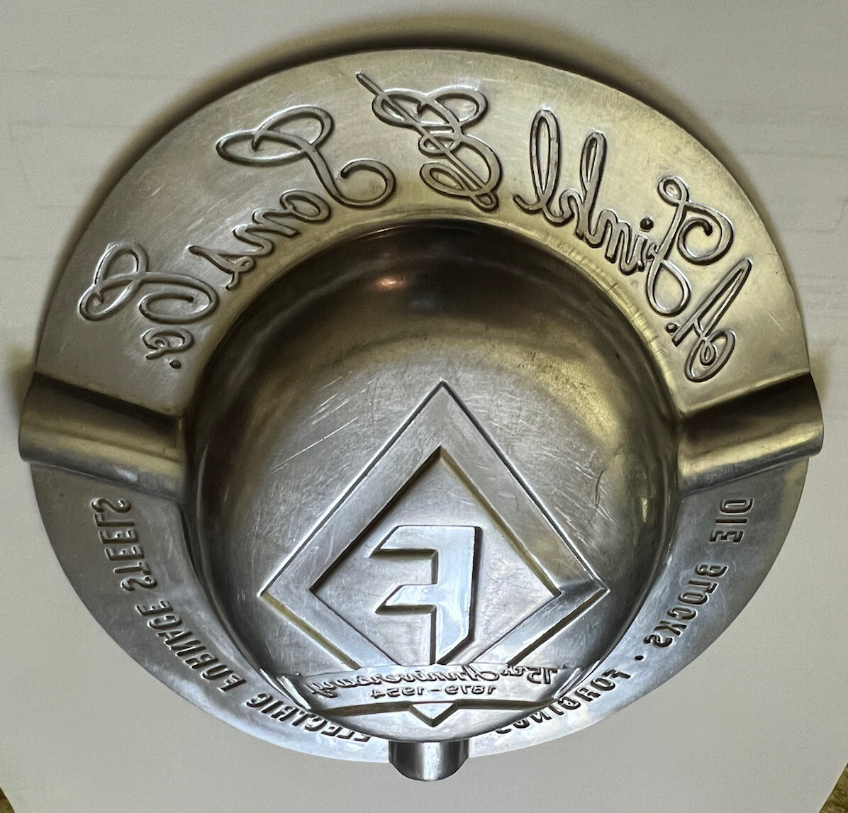 Vnt ASHTRAY A. FINKL & SONS CO. USA 75th Anniversary 1879-1954